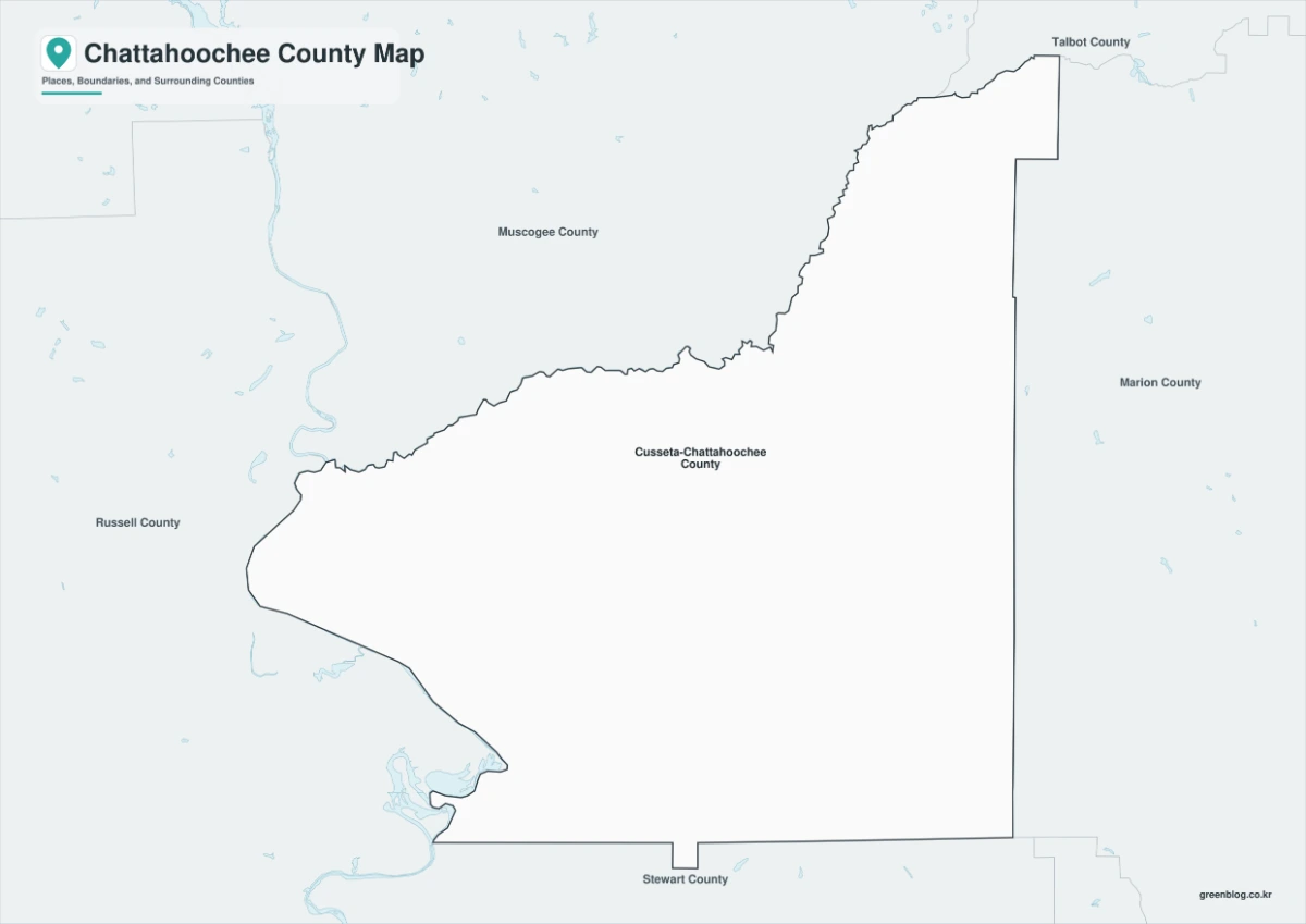 Chattahoochee County map black and white version with adjacent counties