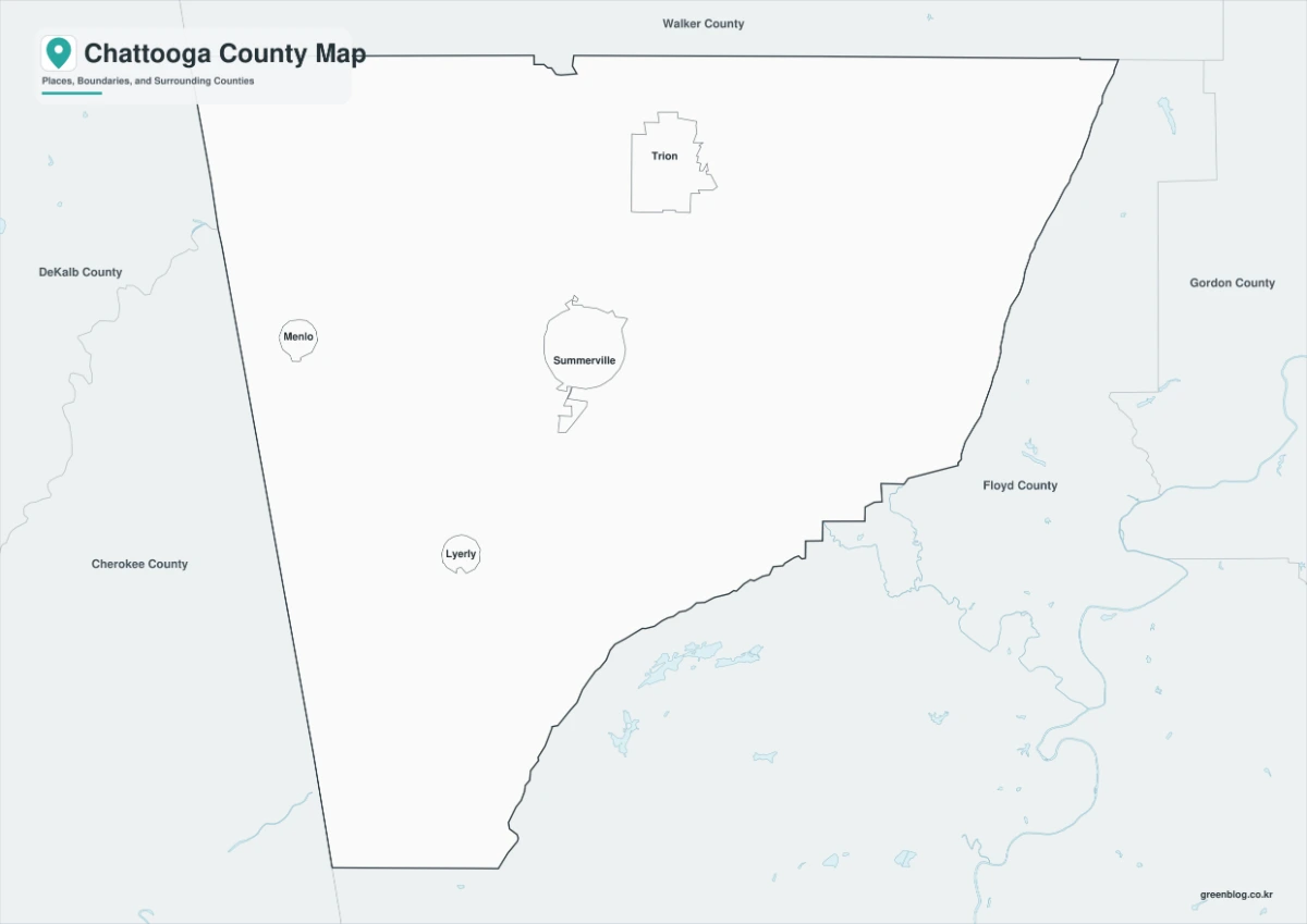 Chattooga County map black and white version with adjacent counties