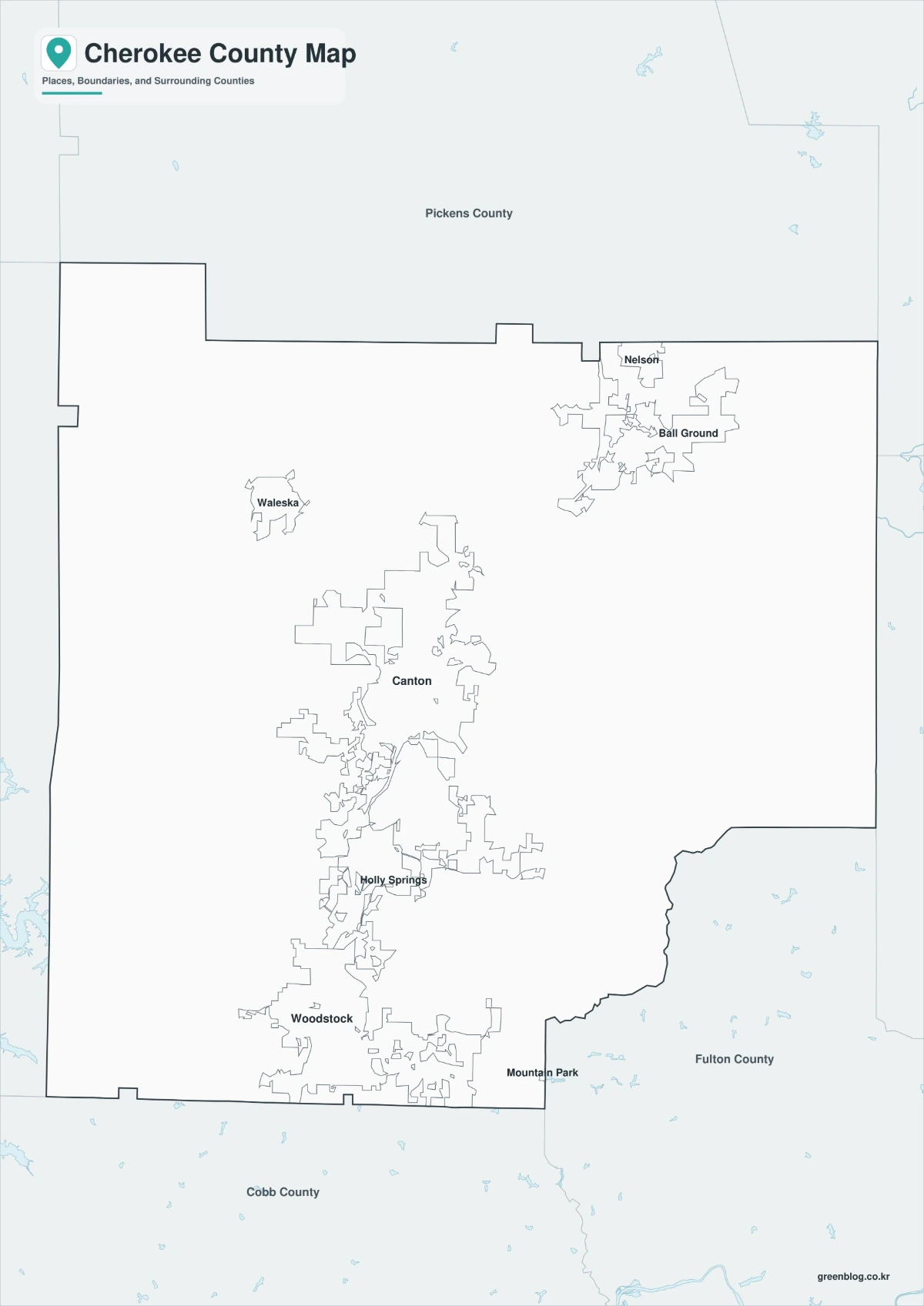 Cherokee County map black and white version with adjacent counties
