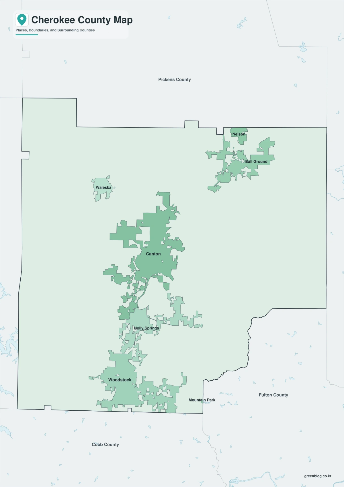 Cherokee County map featured image with color black and white and outline versions