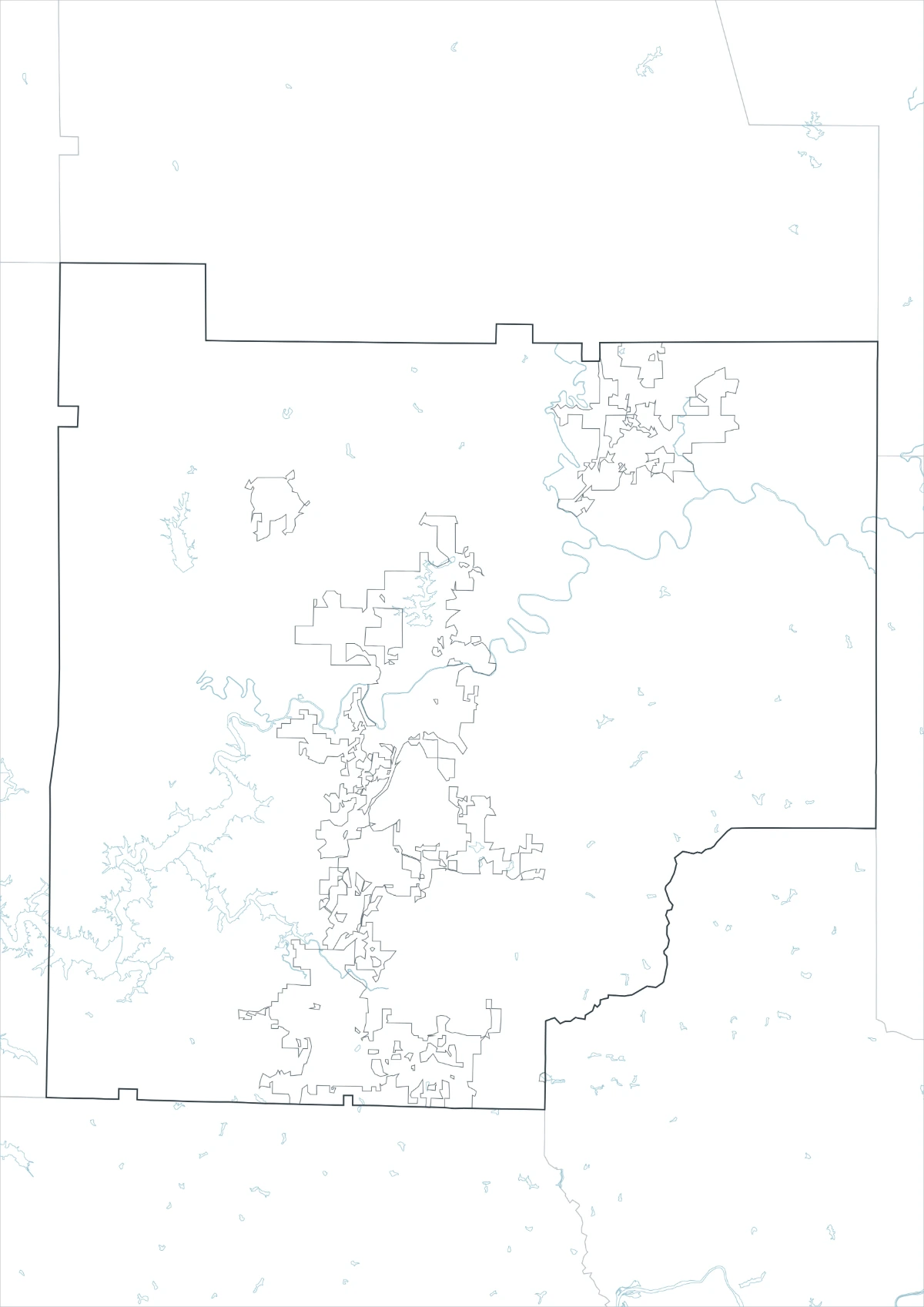 Cherokee County map outline version with county and internal boundary lines