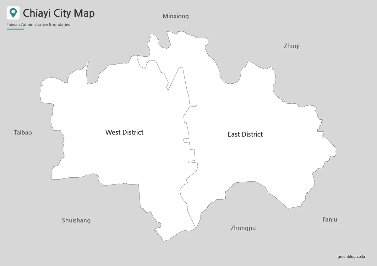Black and white Chiayi City district map for document printing
