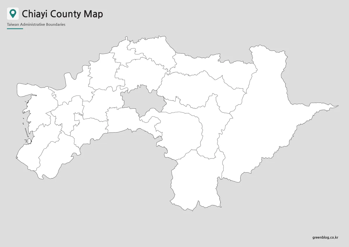 Chiayi County outline map with boundary lines for editing and classroom projects.