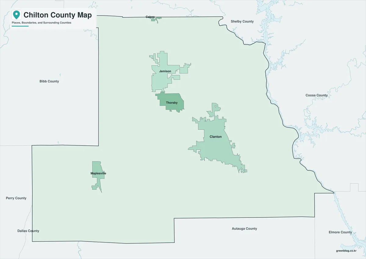 Chilton County Map graphic with Color, Black and White, and Outline A3 JPG versions