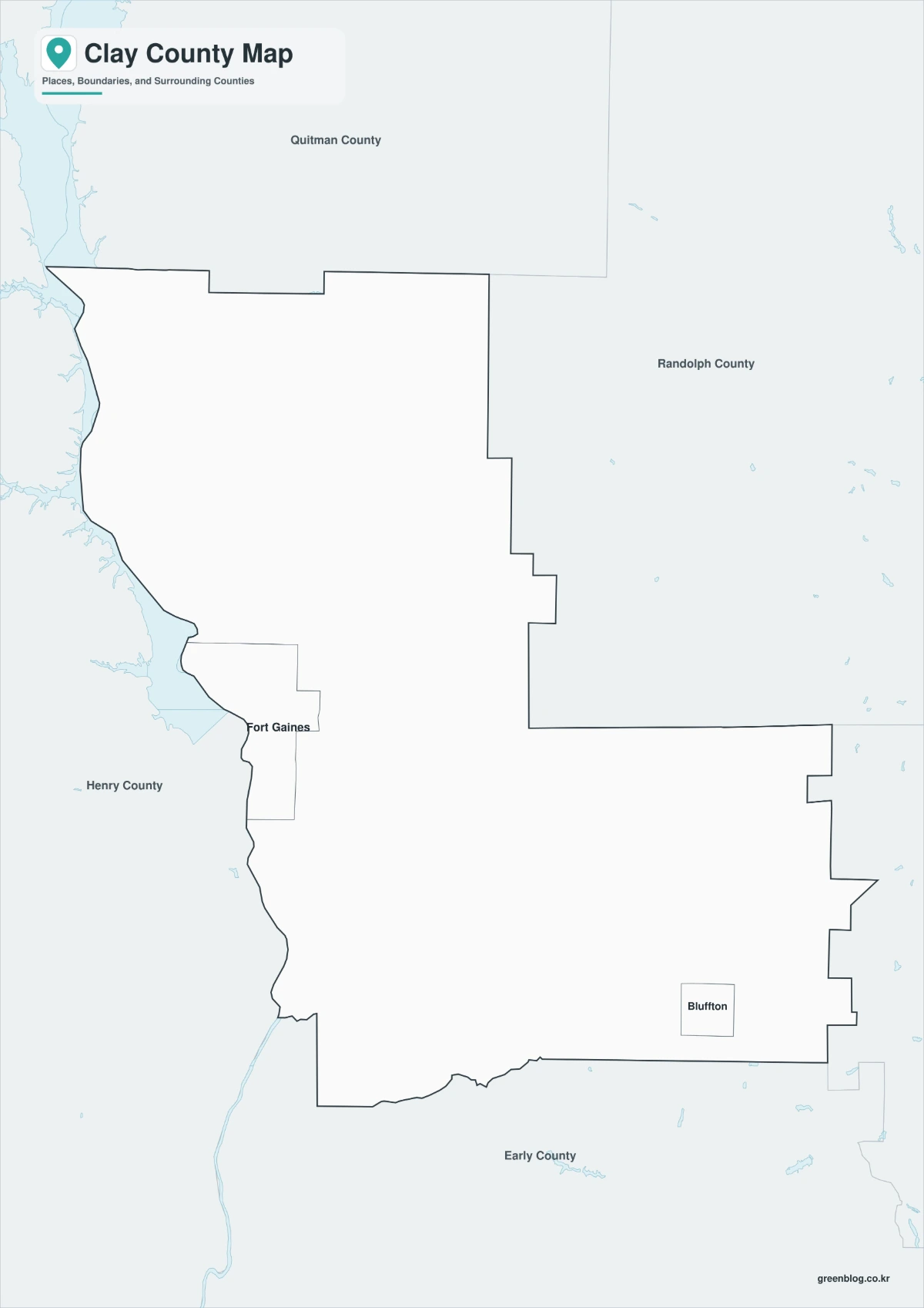 Clay County map black and white version with adjacent counties