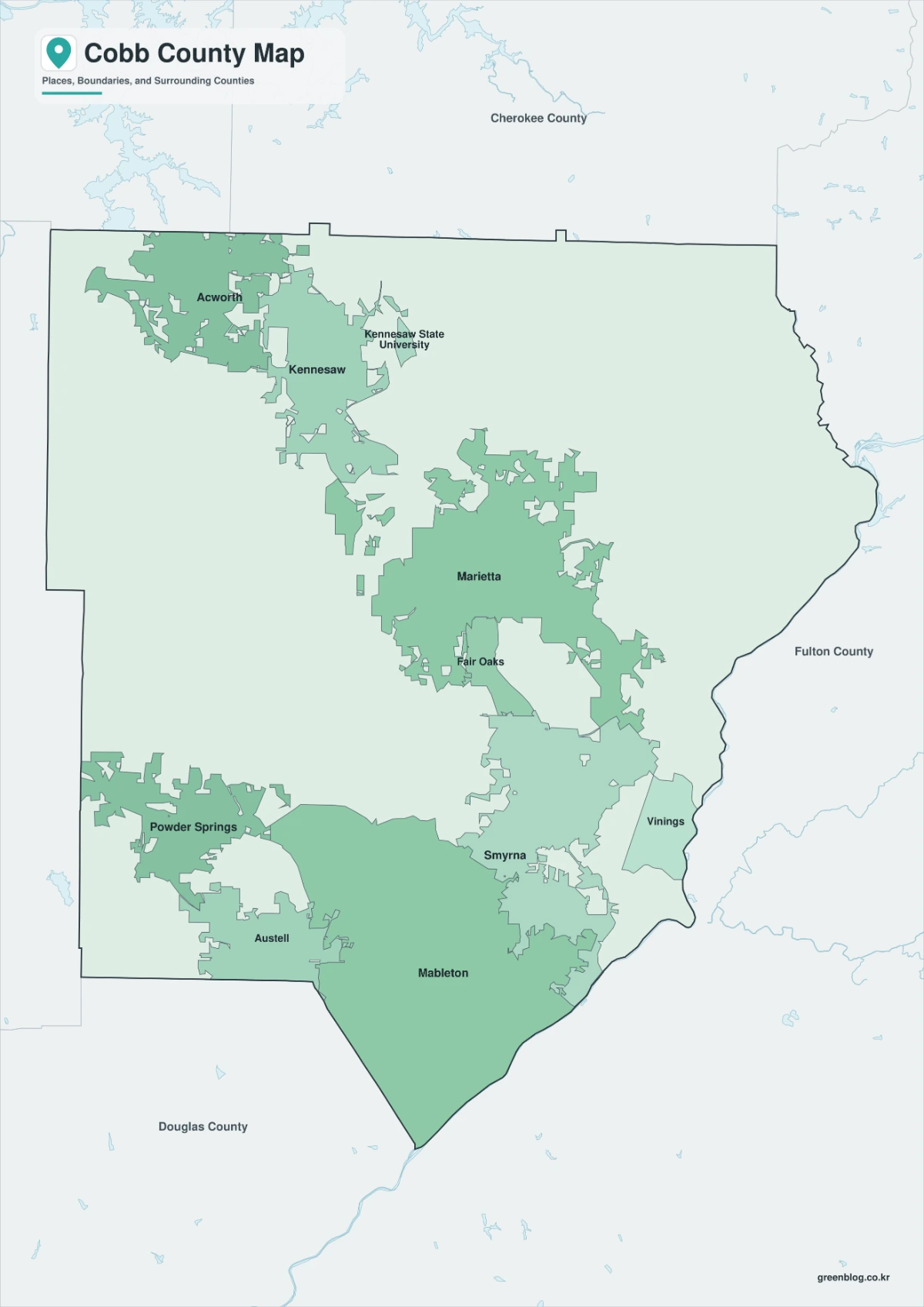 Cobb County map featured image with color black and white and outline versions