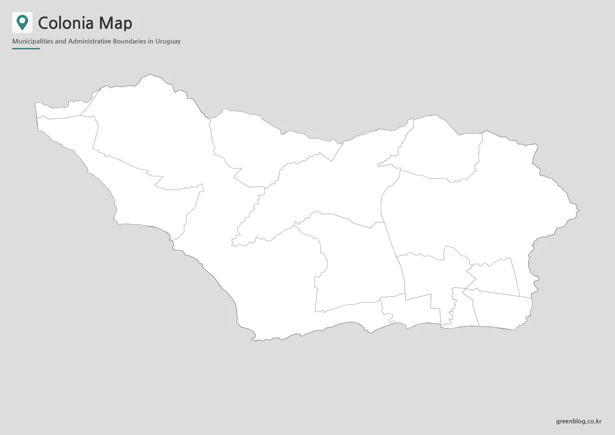 Colonia Department outline map with internal boundary lines for classroom and infographic projects