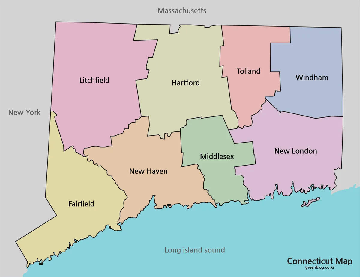 Connecticut map collection with color, black and white, and outline county versions