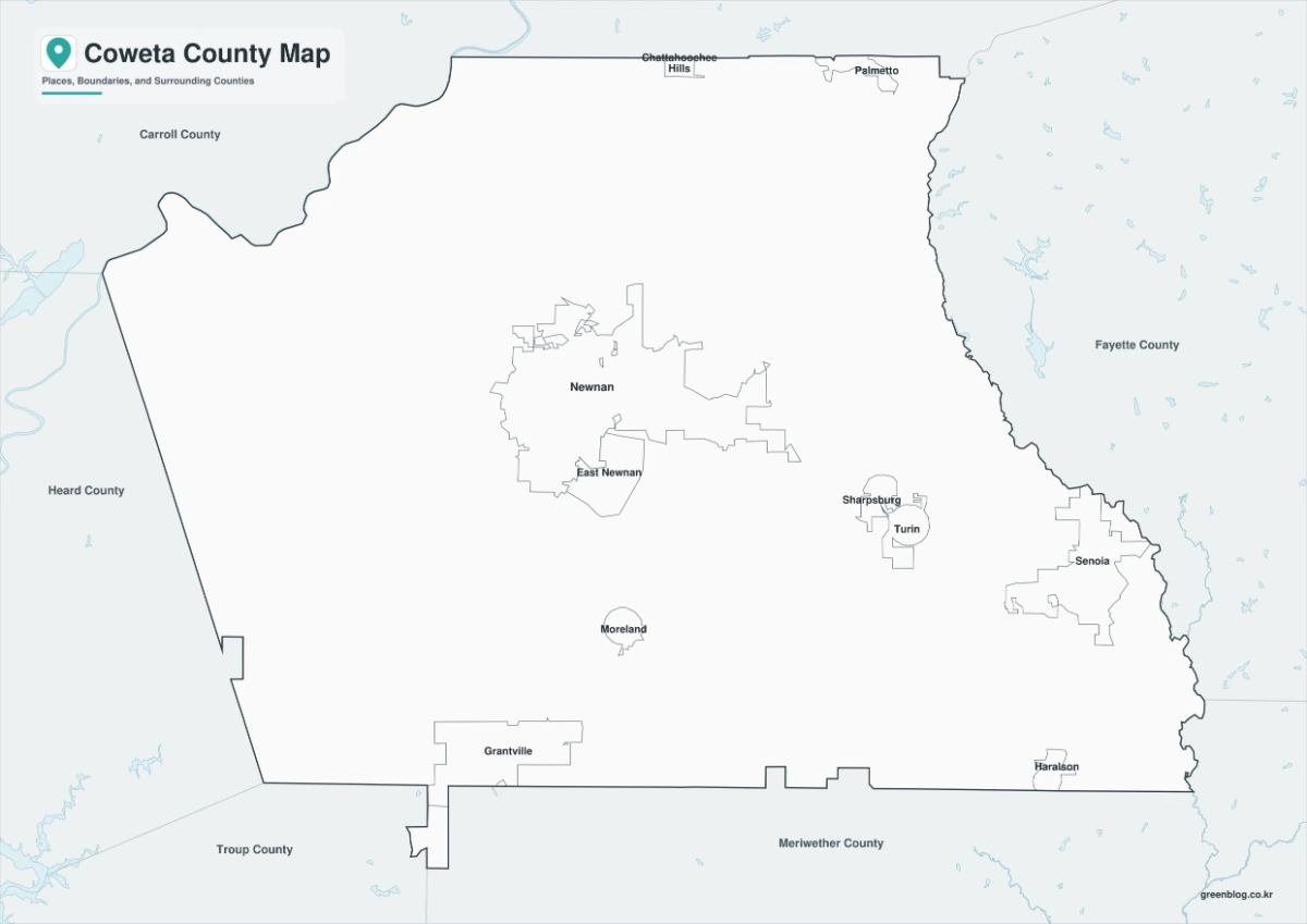 Coweta County map black and white version with adjacent counties