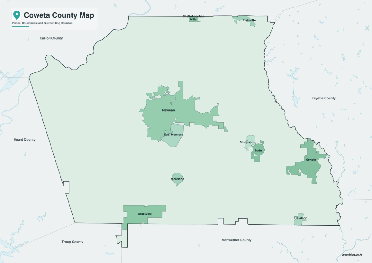 Coweta County map featured image with color black and white and outline versions