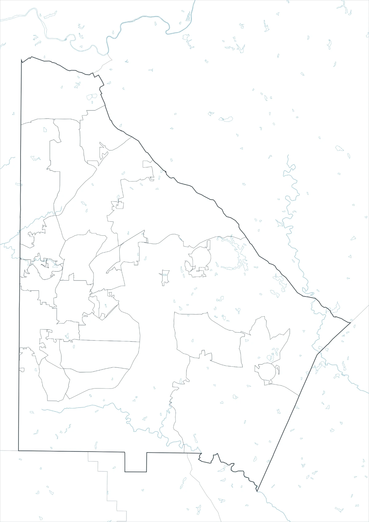 Outline DeKalb County map with county and internal boundary lines