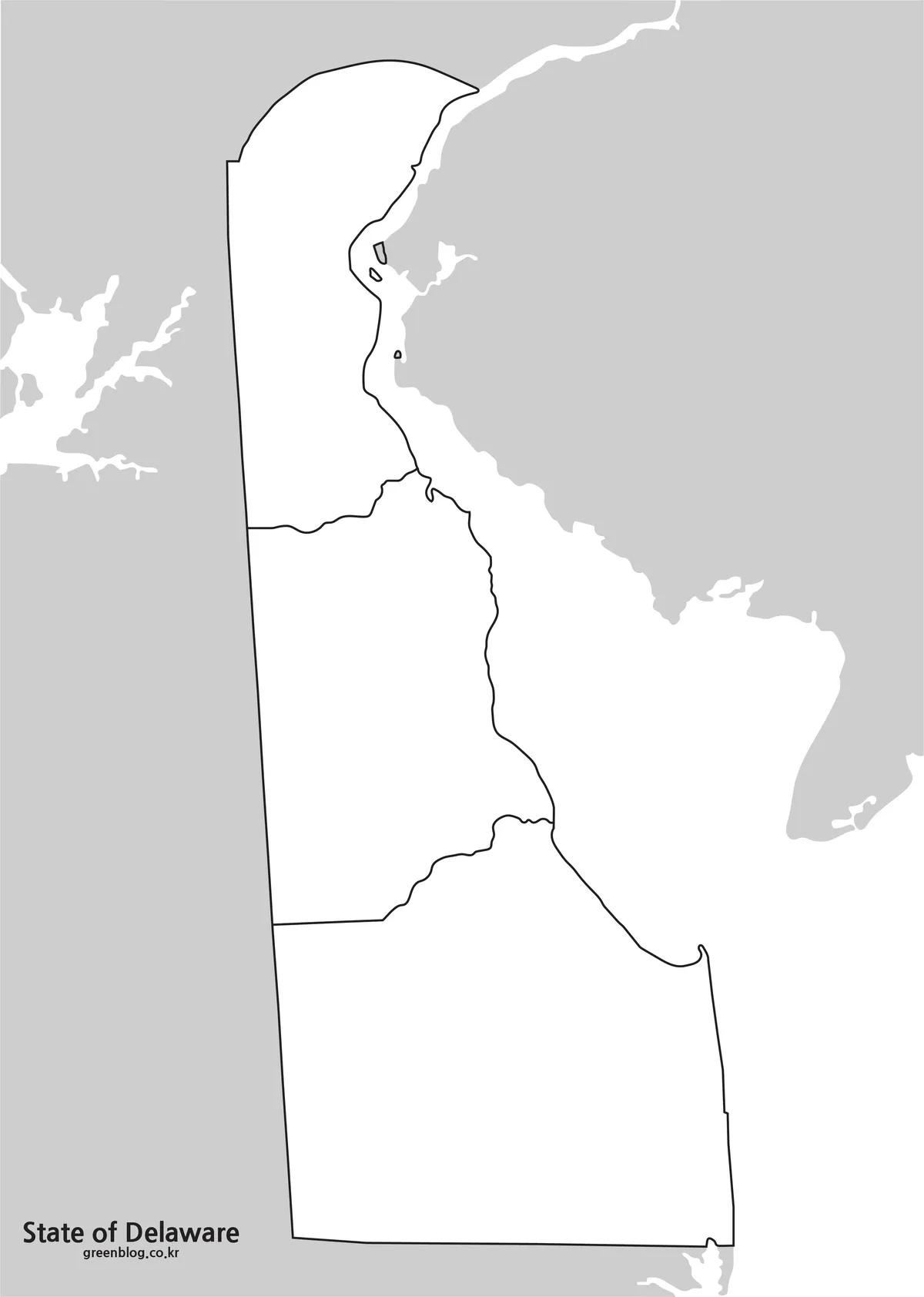 Editable Delaware map outline with three county boundaries for infographic and educational projects