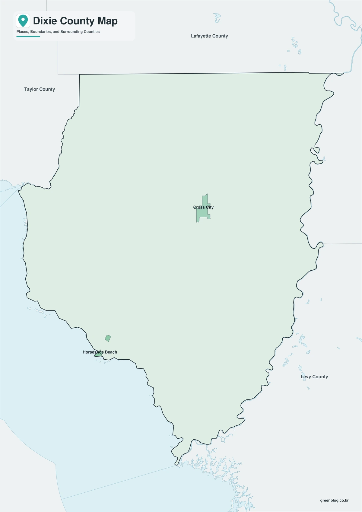Color map of Dixie County Florida and neighboring counties