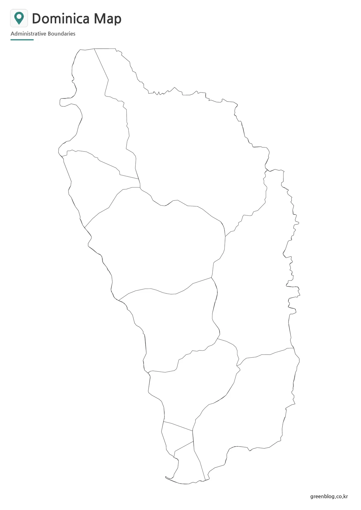 Dominica outline map with internal administrative boundary lines
