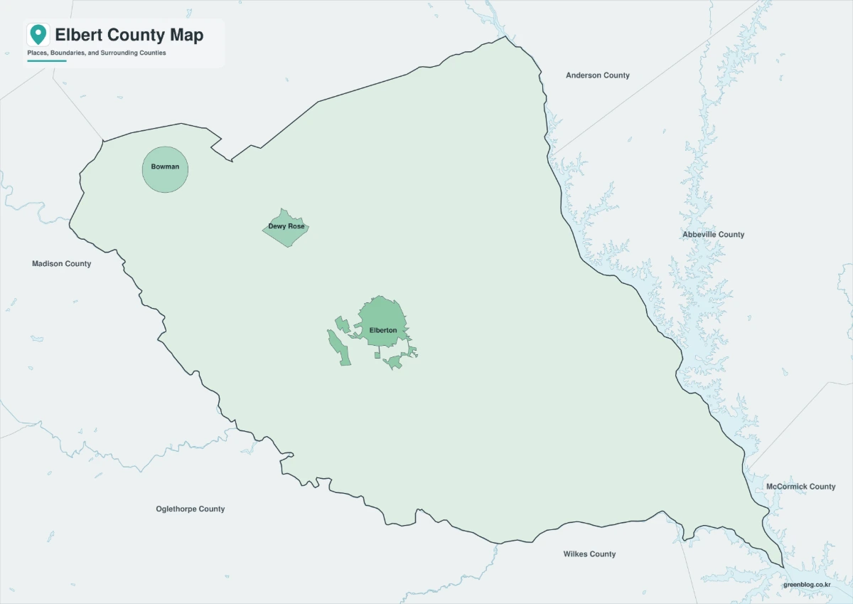 Elbert County Georgia map preview with color black and white and outline versions