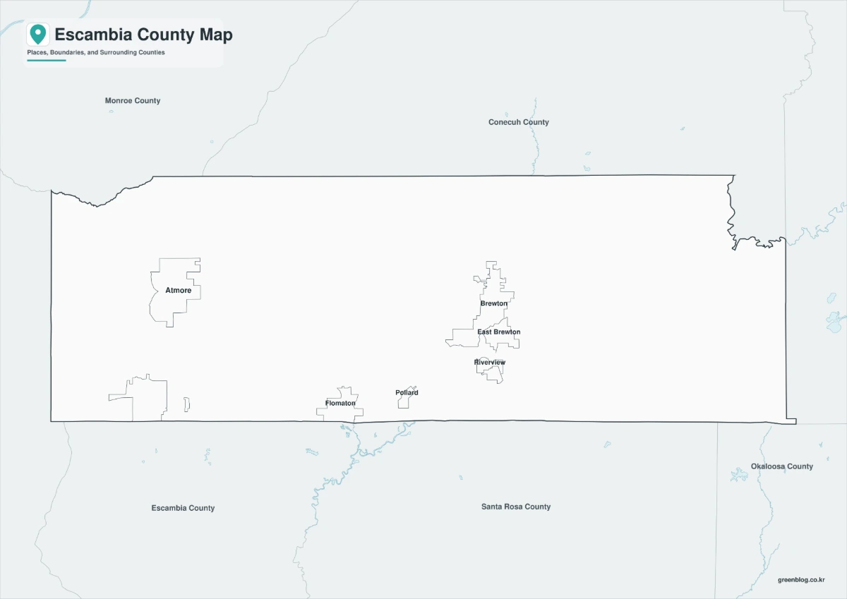 Escambia County black-and-white map in A3 JPG format