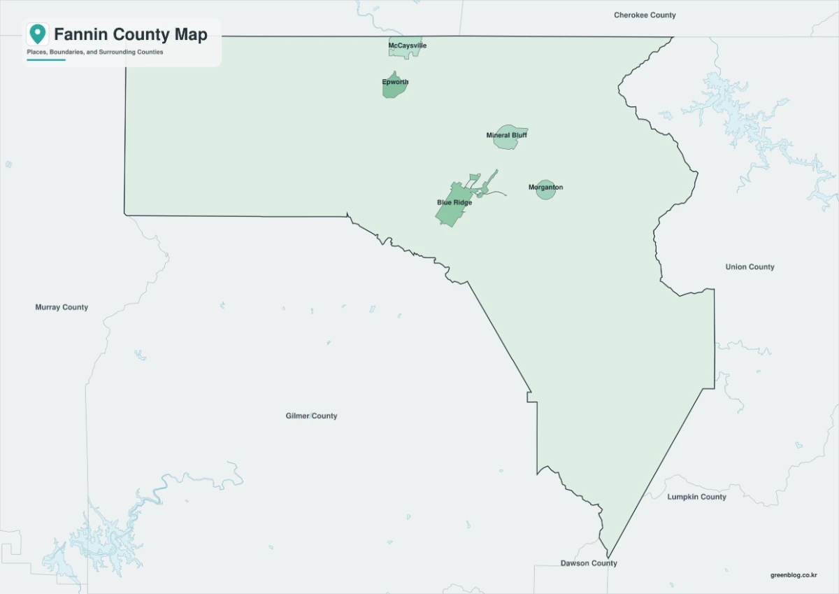 Fannin County Georgia map preview with color, black and white, and outline versions
