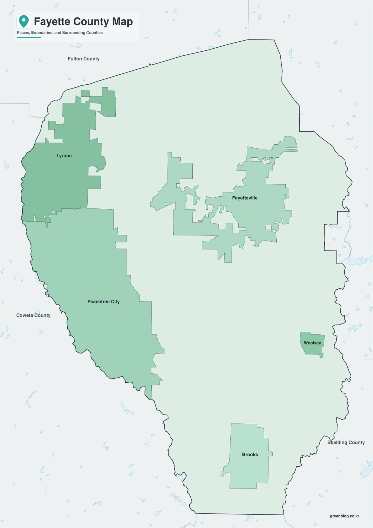 Color Fayette County Georgia map with surrounding counties separated