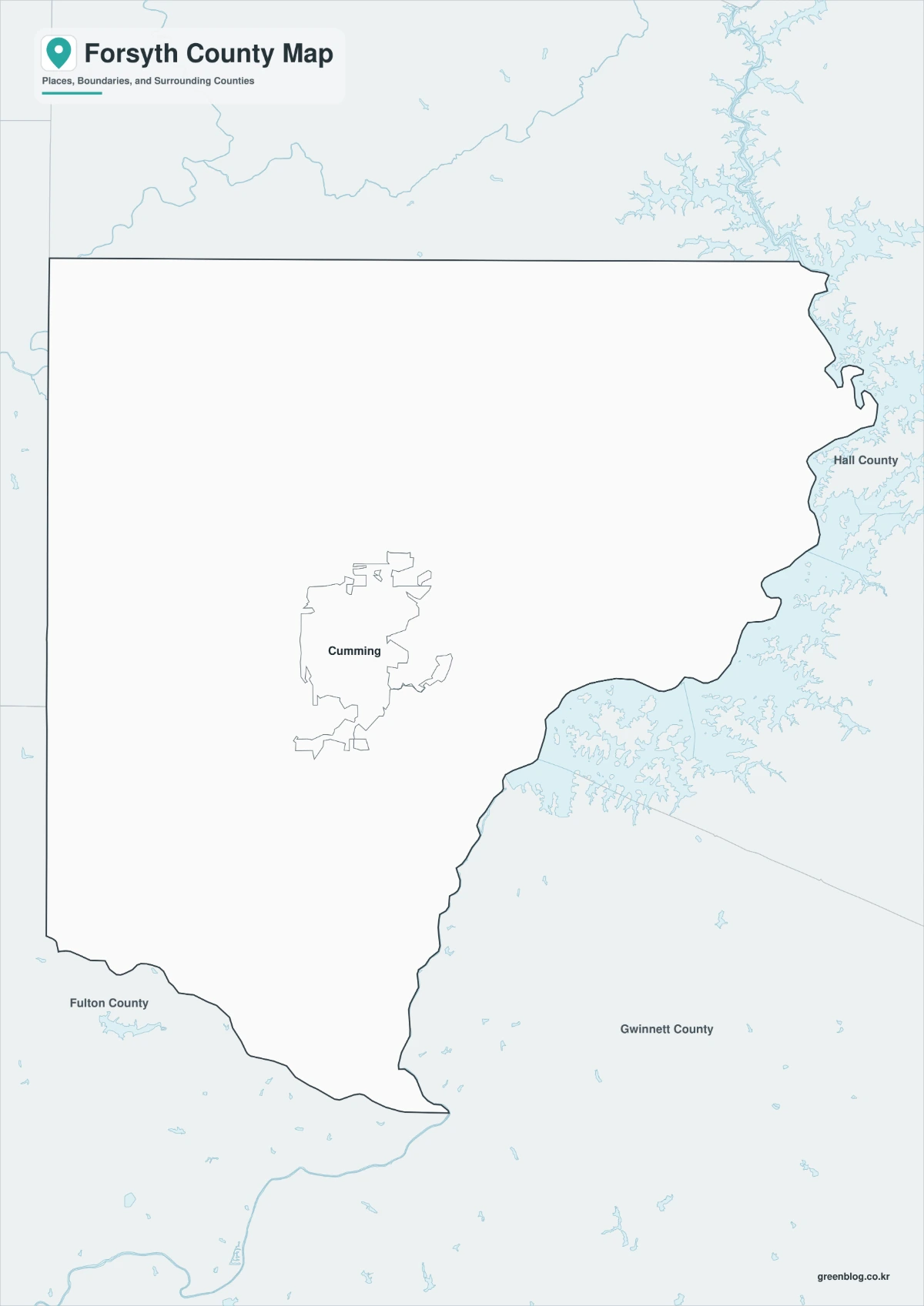 Black and white Forsyth County map with selected labels and boundaries