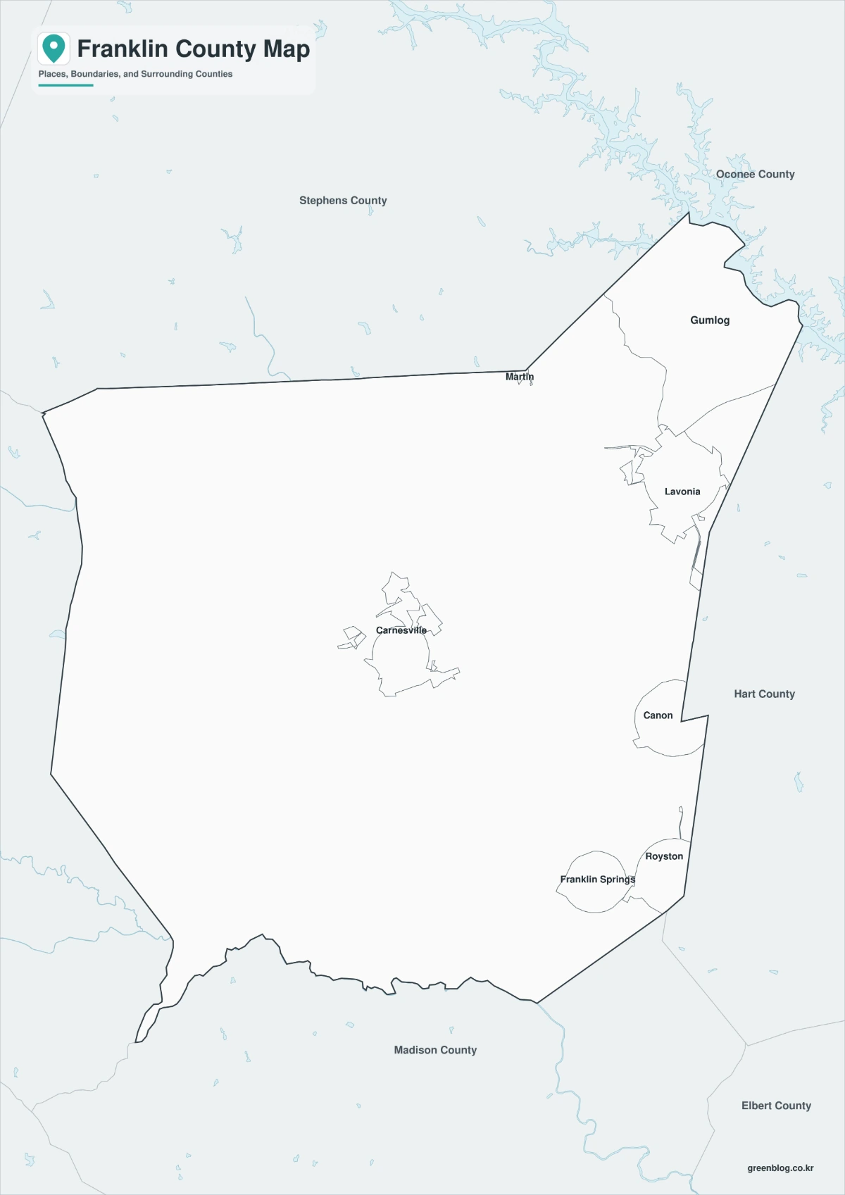 Black and white Franklin County map with selected labels and boundaries