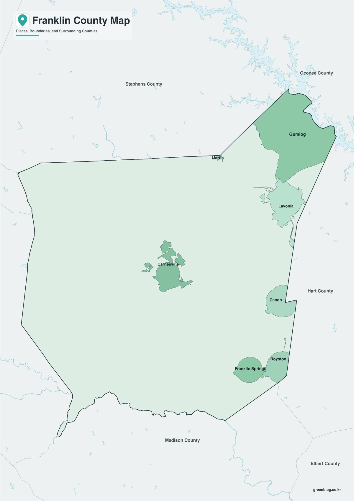 Franklin County Georgia map preview with color, black and white, and outline versions