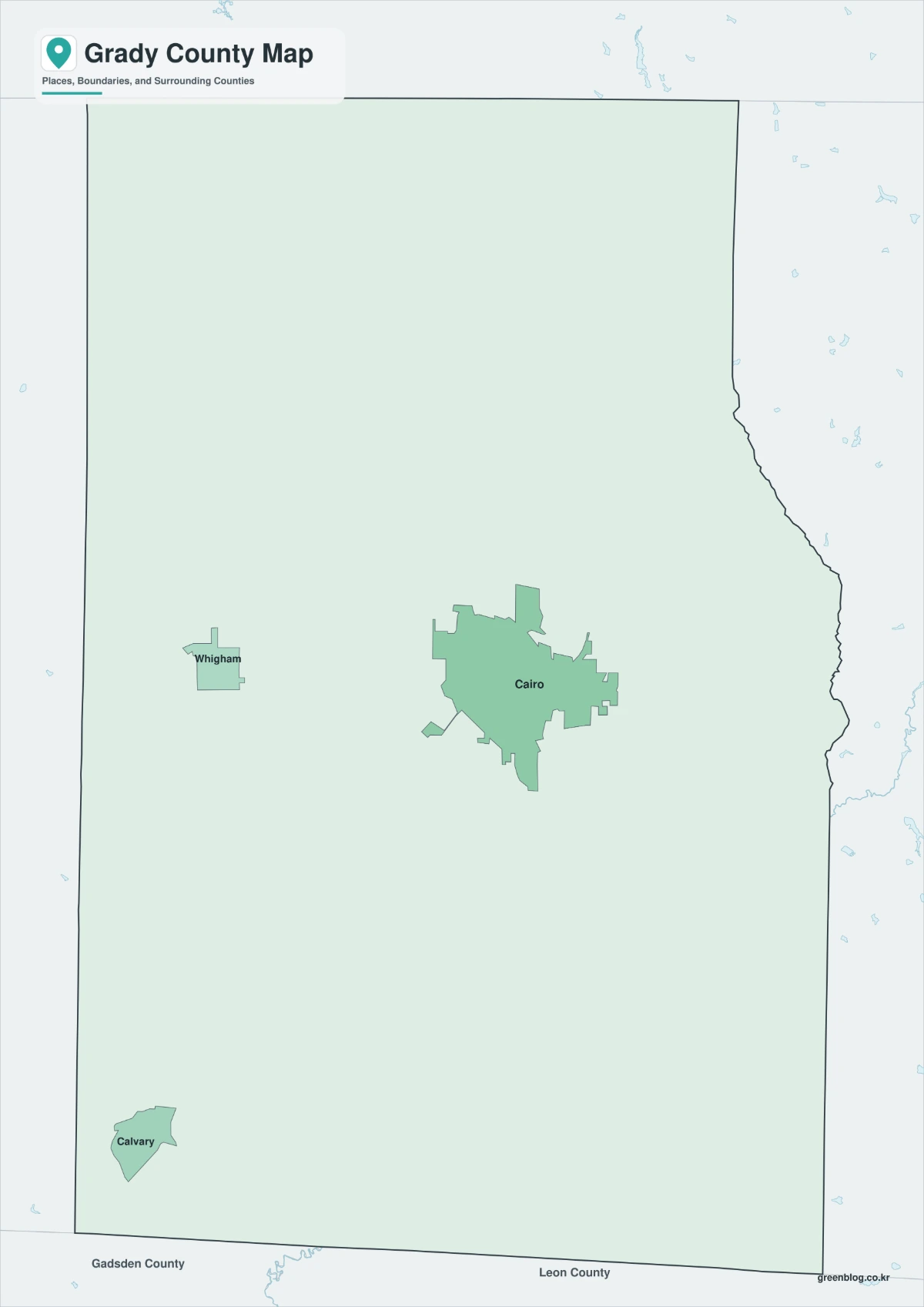 조지아주 그레이디 카운티 지도(Grady County) 색상·흑백·윤곽선 3종 미리보기
