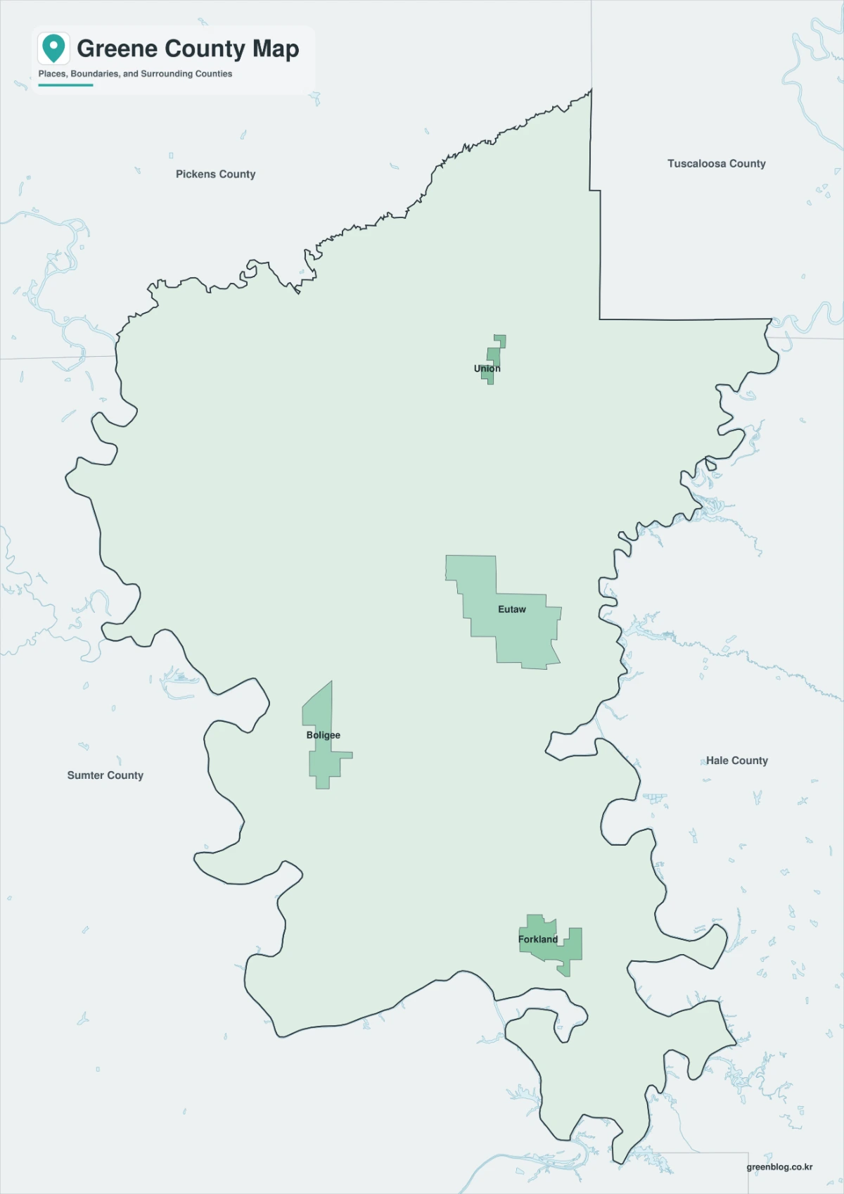 Greene County map color black-and-white and outline preview