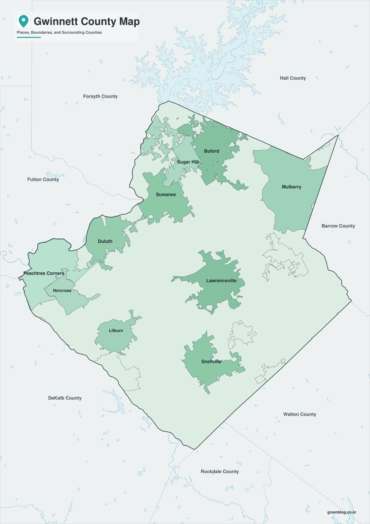 Gwinnett County Georgia map preview with color, black and white, and outline versions