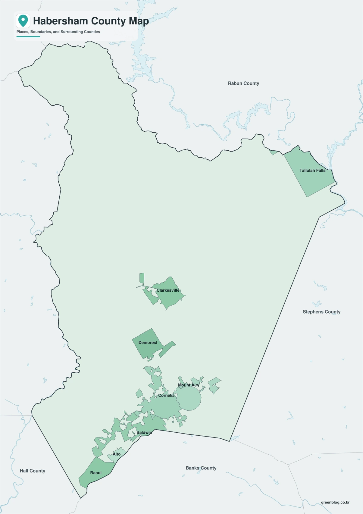Habersham County Georgia map preview with color, black and white, and outline versions