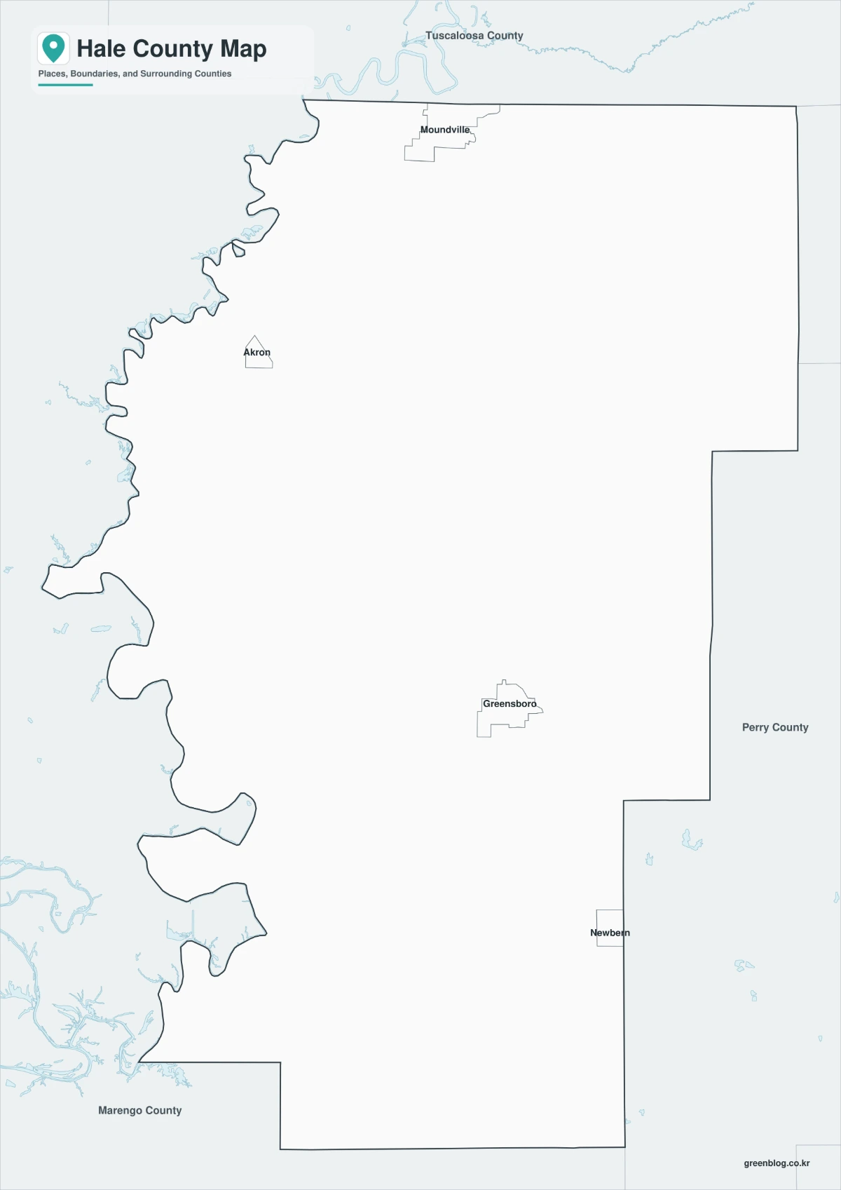 Hale County black and white map with selected labels and neighboring counties