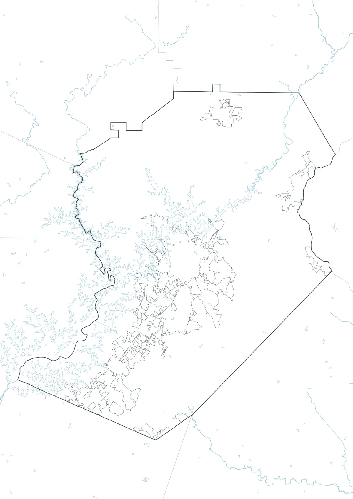 Hall County outline map with boundary lines and no color fills