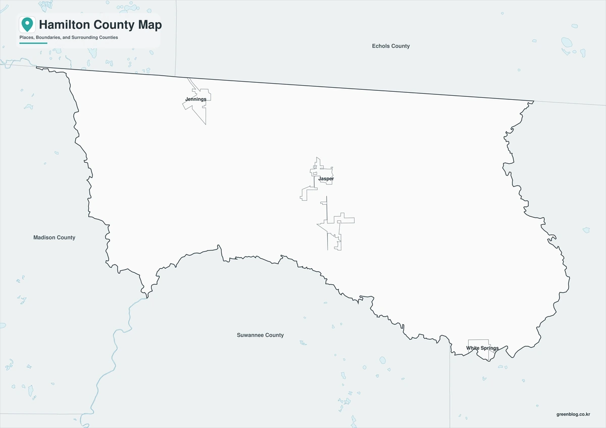 Black-and-white Hamilton County map with selected place labels