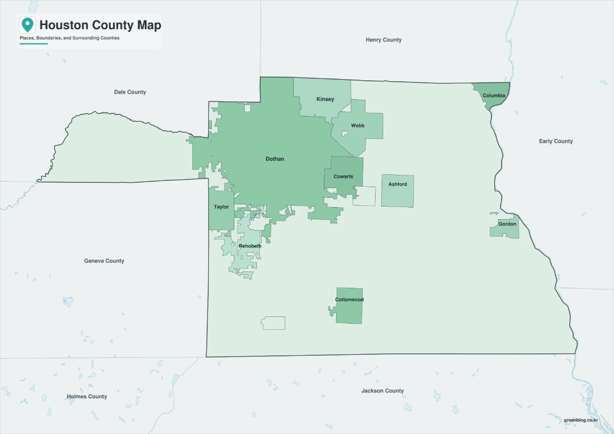 Houston County map collection with color, black-and-white, and outline versions