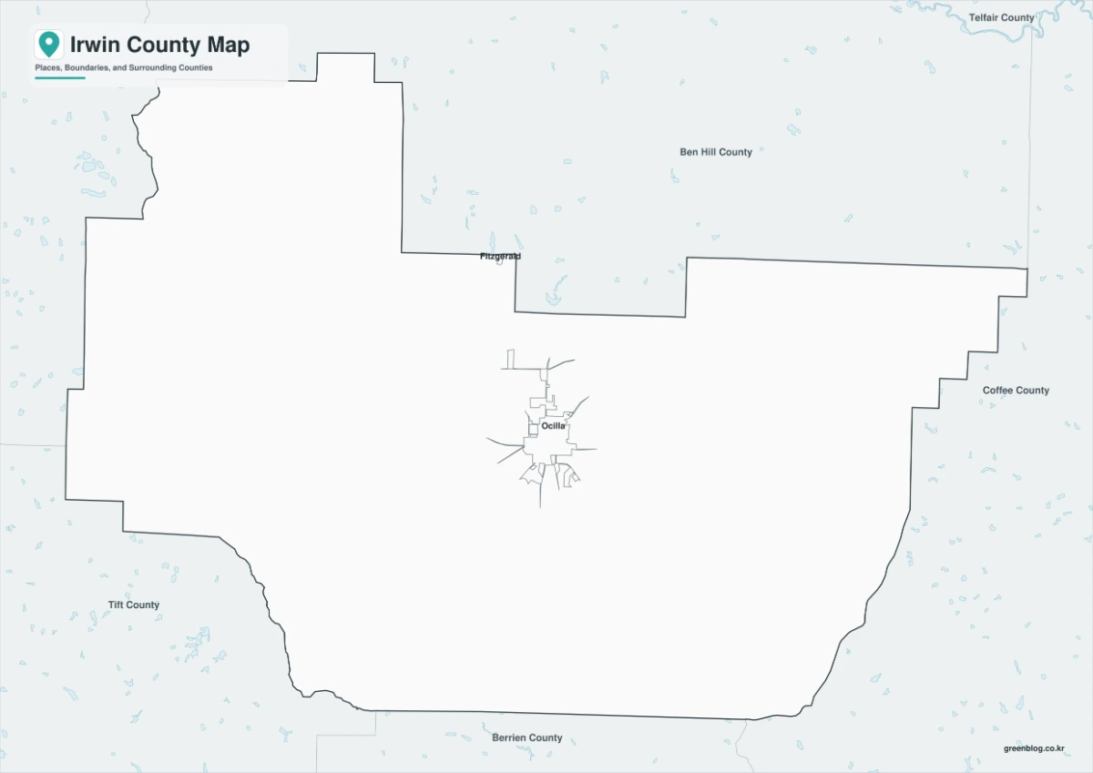Black and white Irwin County map with selected labels and boundaries