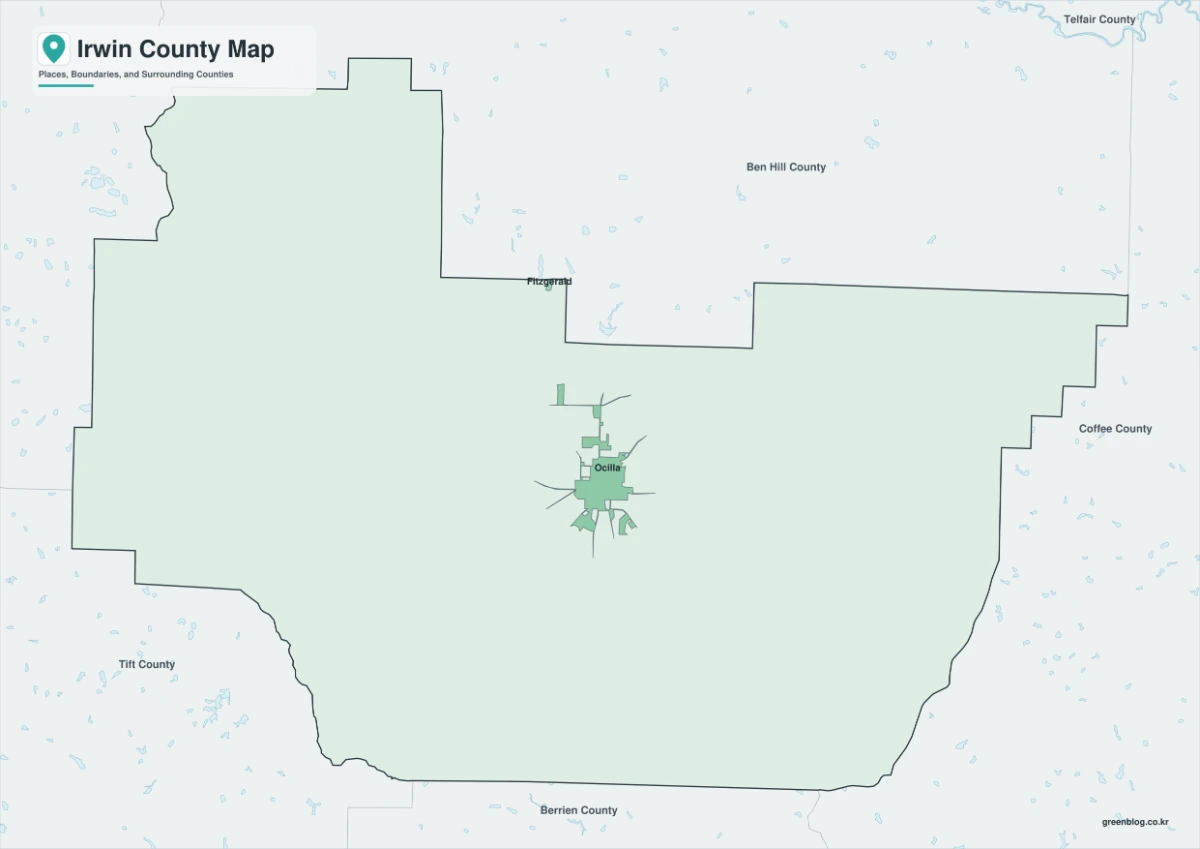 Color Irwin County Georgia map with surrounding counties separated