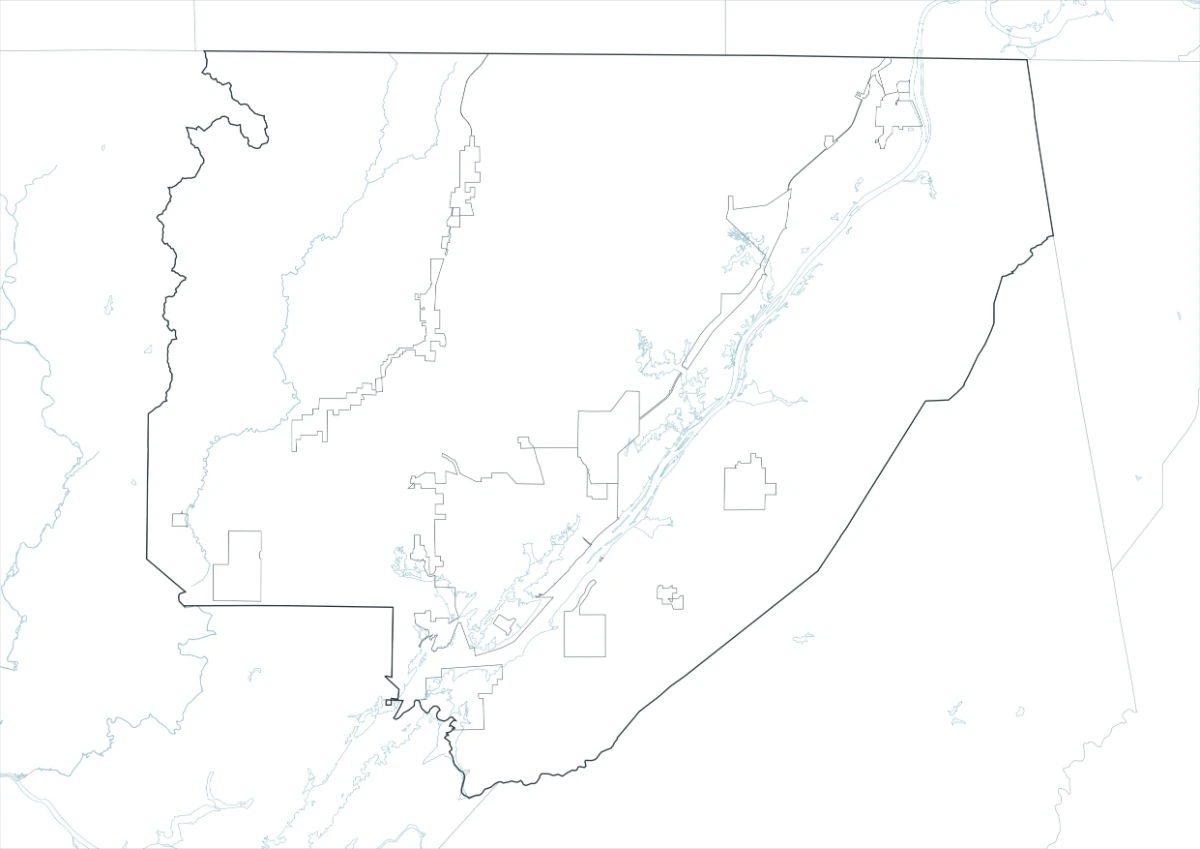 Jackson County outline map with county boundary and internal lines