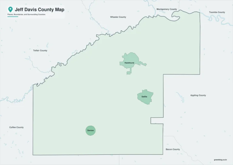 조지아주 제프 데이비스 카운티 지도(Jeff Davis County)｜헤이즐허스트와 덴턴