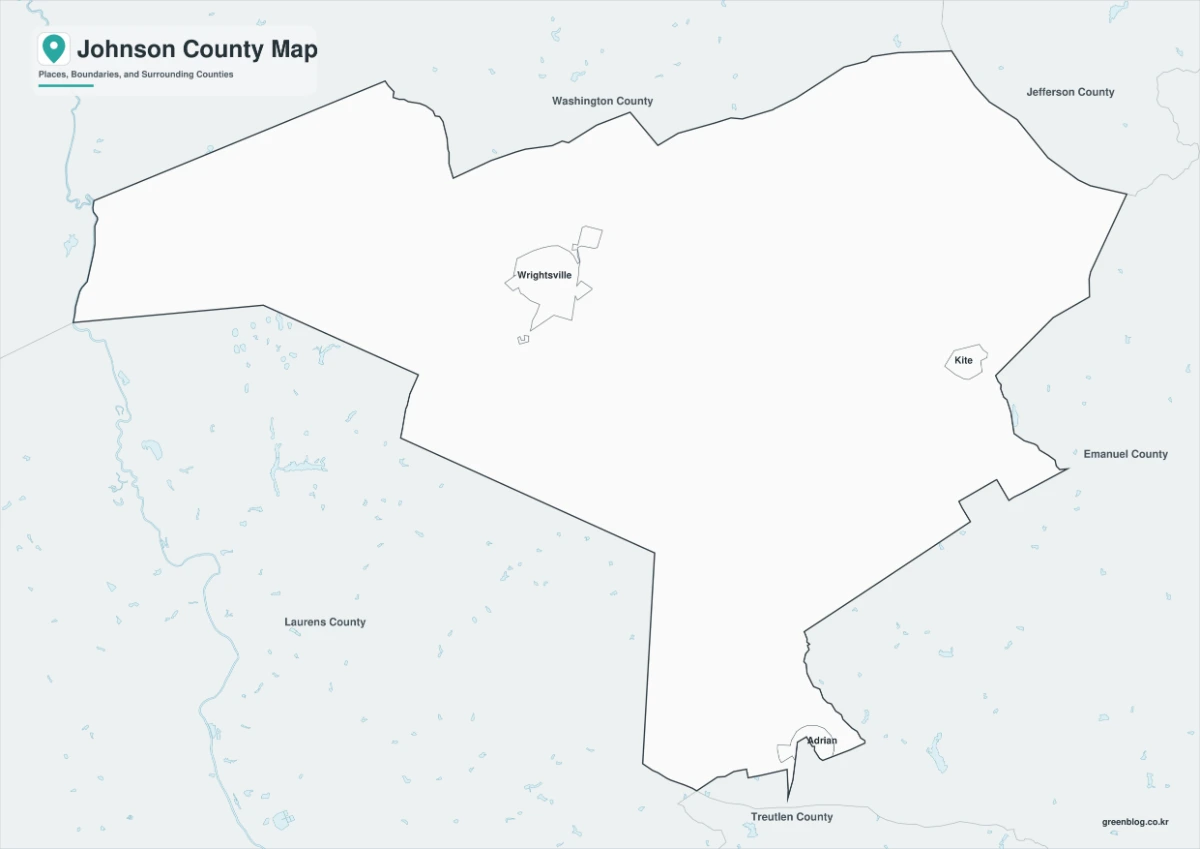 Black and white Johnson County map with selected labels and boundaries