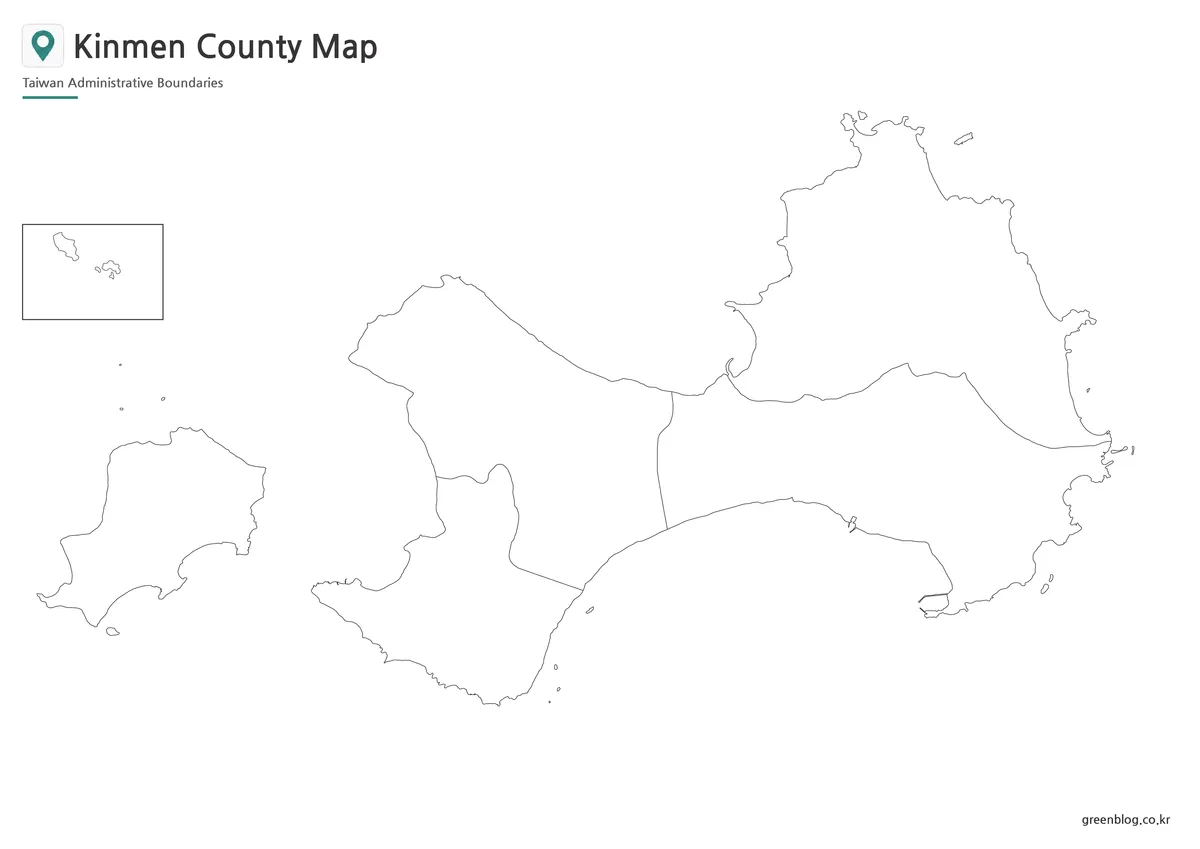 Kinmen County outline map for editing, coloring activities, and infographic projects
