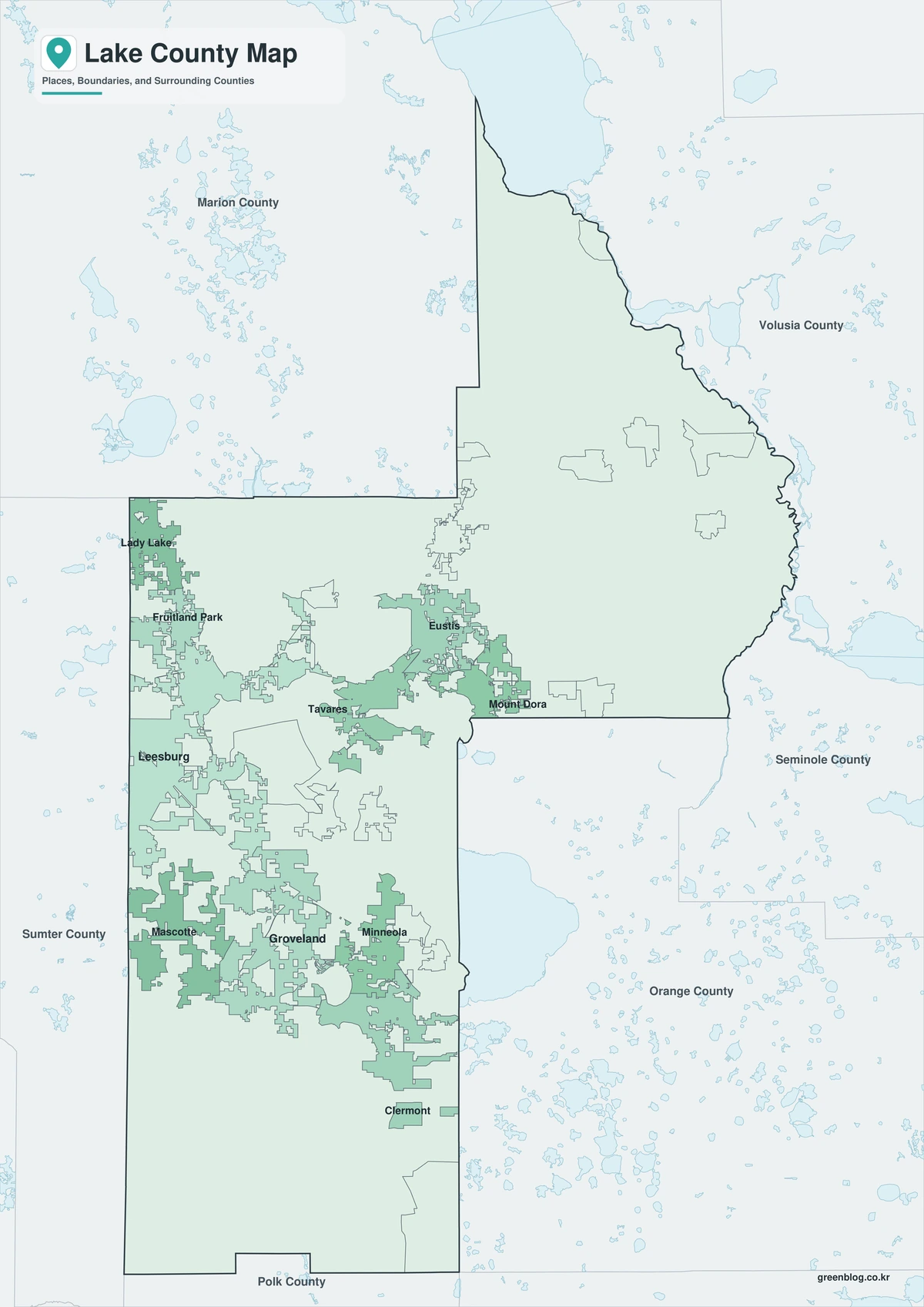 Color map of Lake County Florida and neighboring counties