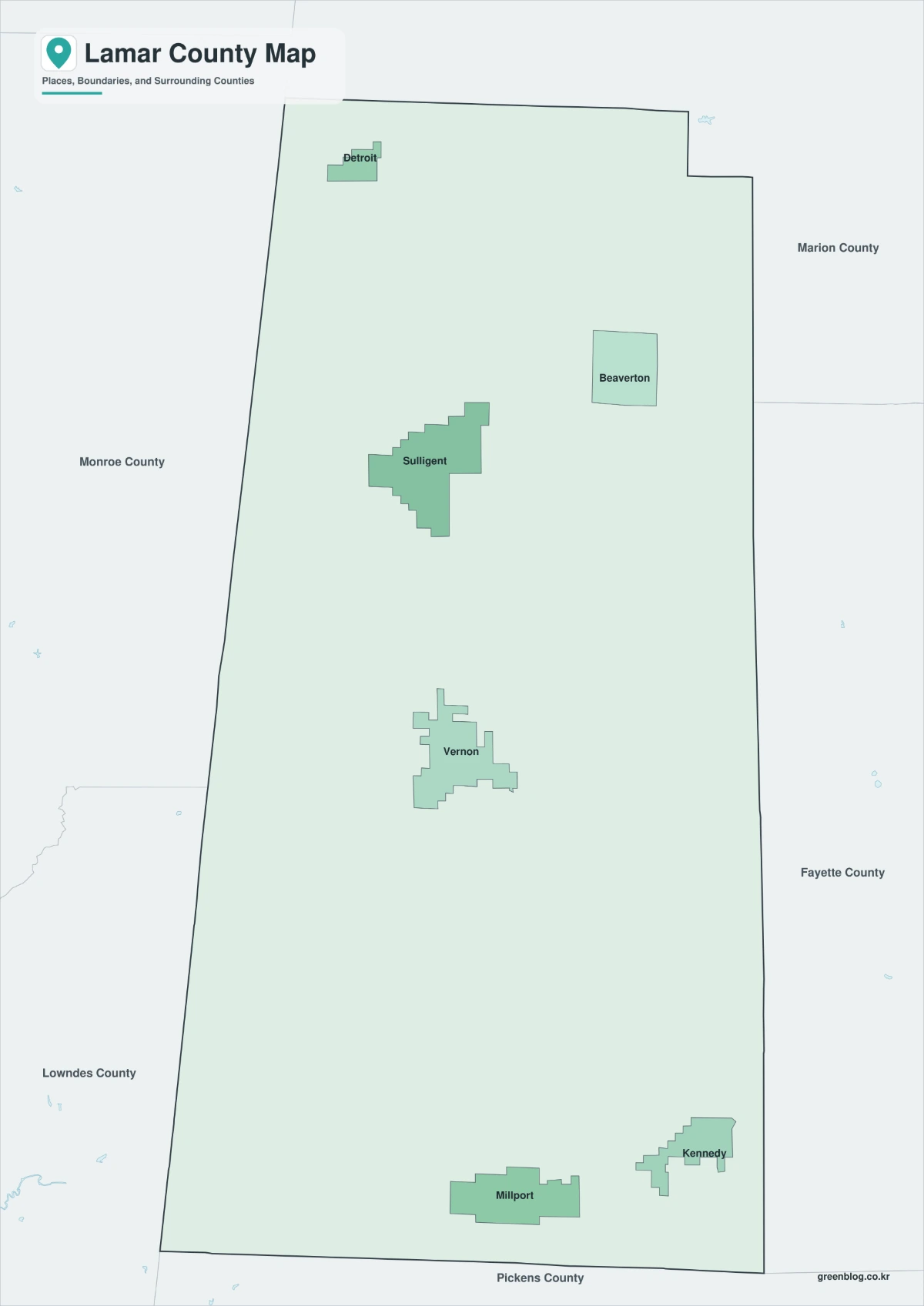 Lamar County map featuring color, black-and-white, and outline versions