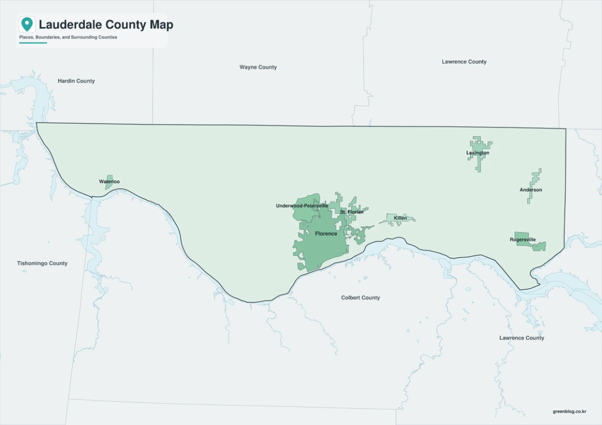 Lauderdale County map featuring color, black-and-white, and outline versions