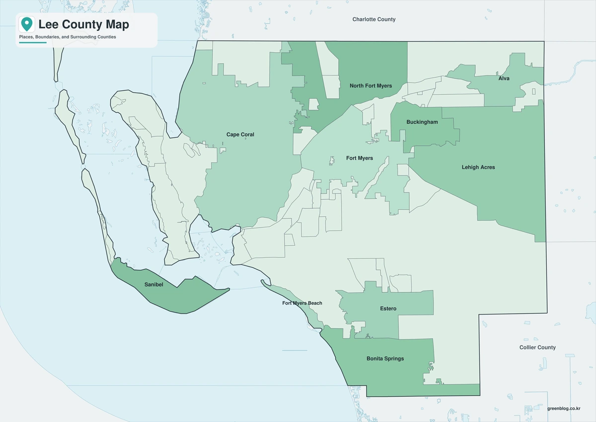 Lee County Florida map with color black-and-white and outline versions