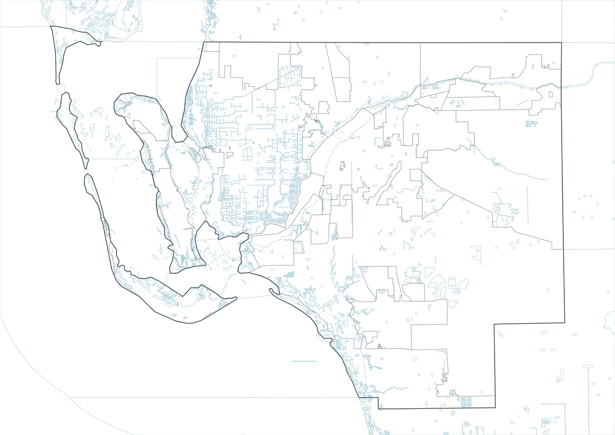 Blank outline map of Lee County Florida