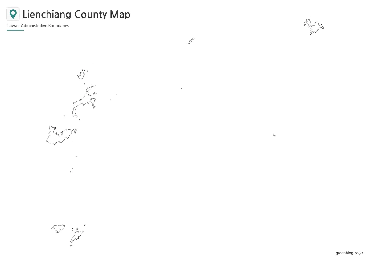 Blank Lienchiang County outline map showing island coastlines and four township groups