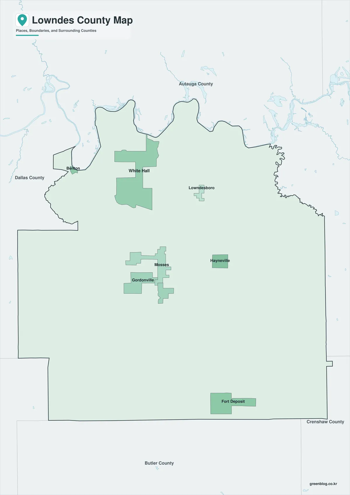 Lowndes County Map Download: A3 Color, Black and White, and Outline JPG Files
