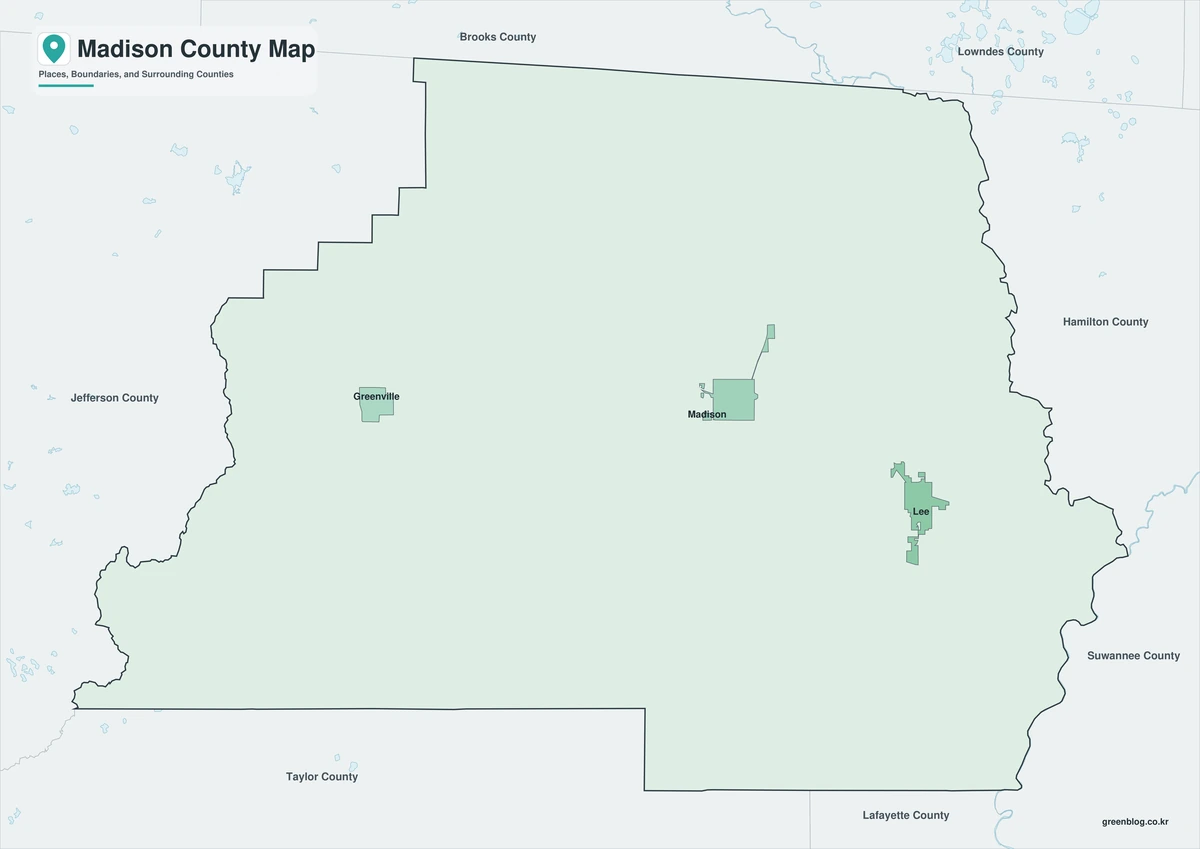 Madison County Florida map with color black-and-white and outline versions
