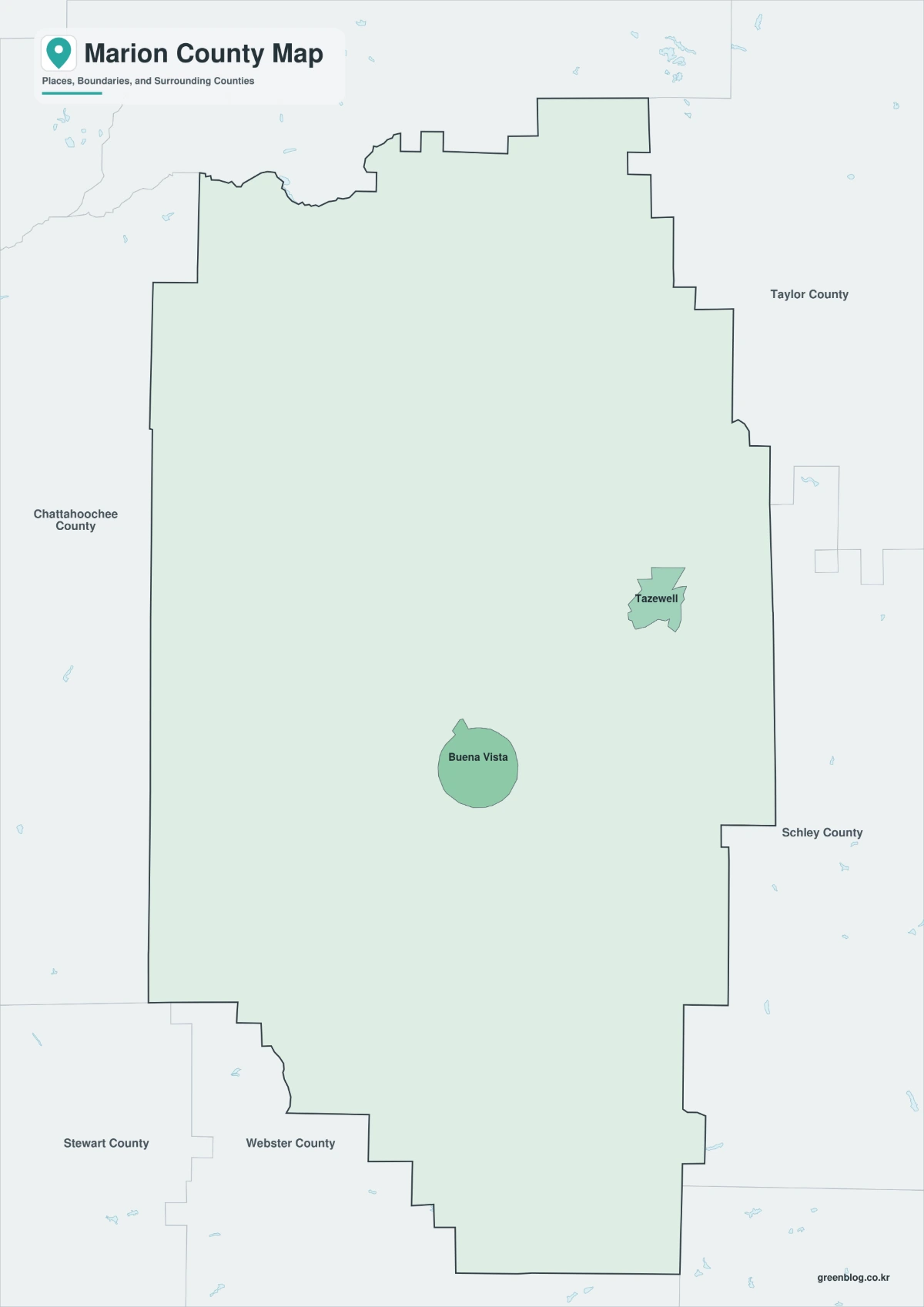 Marion County Georgia map in color black and white and outline versions