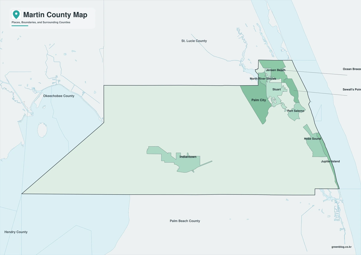 Color map of Martin County Florida and neighboring counties