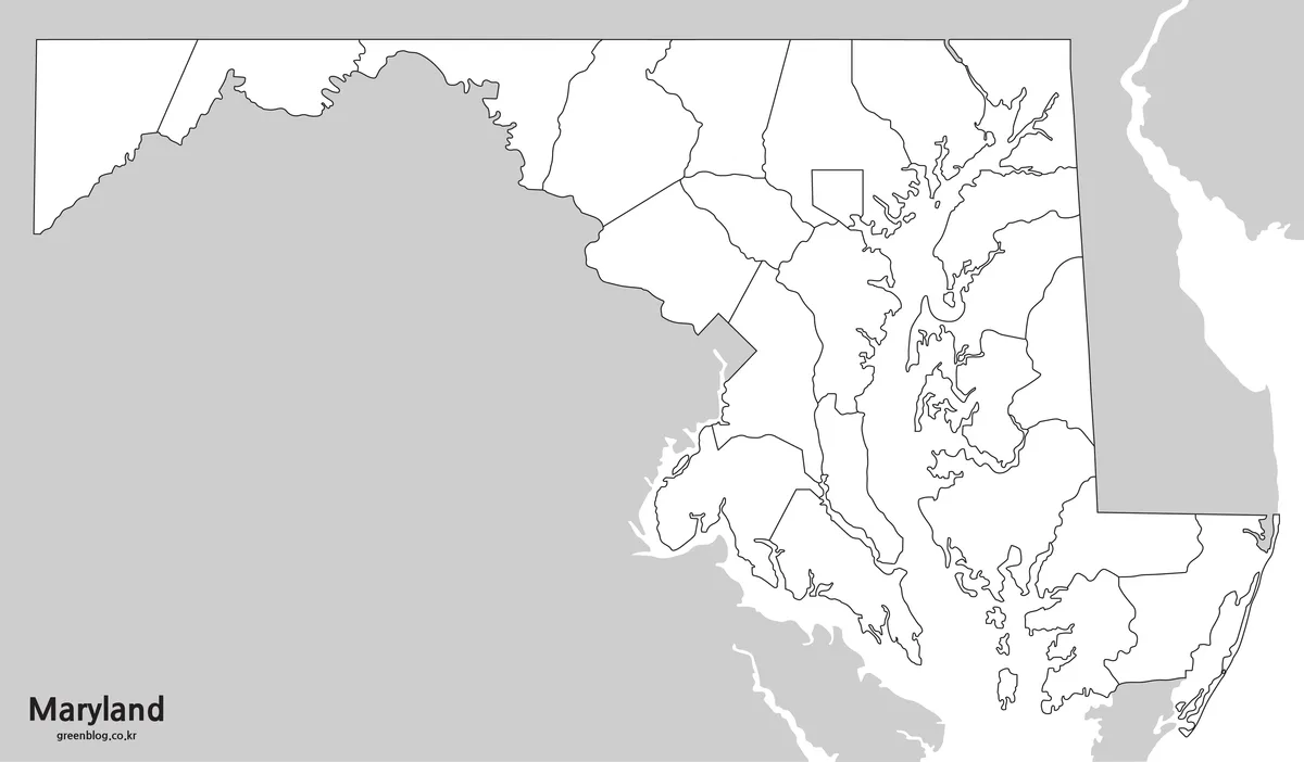 Editable Maryland map outline with county boundaries for infographic and classroom projects